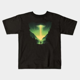 Green UFO, Forest Abduction Kids T-Shirt